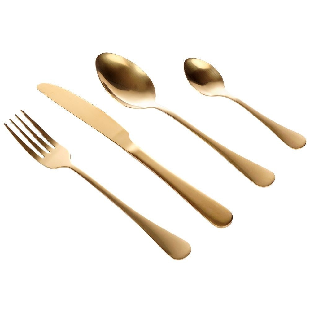 Cutlery set for 4 in shiny, golden stainless steel