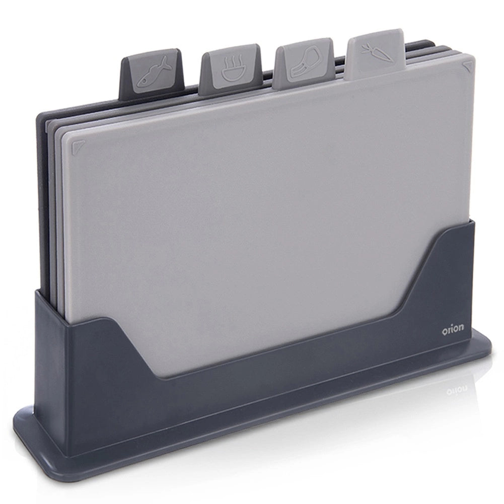 Cutting Board Set with Stand, 4 Pieces, Non-Slip, Dishwasher Safe