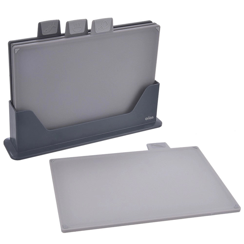 Cutting Board Set with Stand, 4 Pieces, Non-Slip, Dishwasher Safe