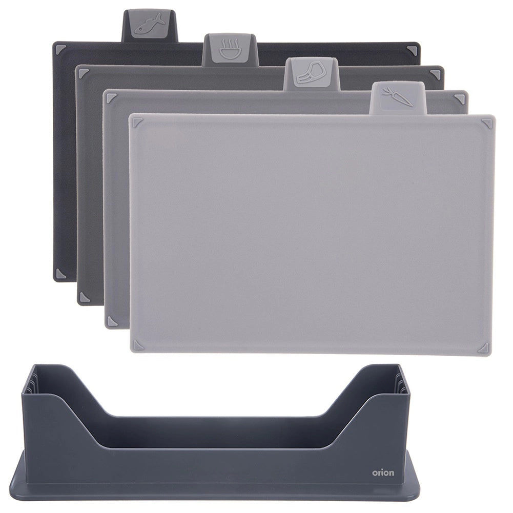 Cutting Board Set with Stand, 4 Pieces, Non-Slip, Dishwasher Safe