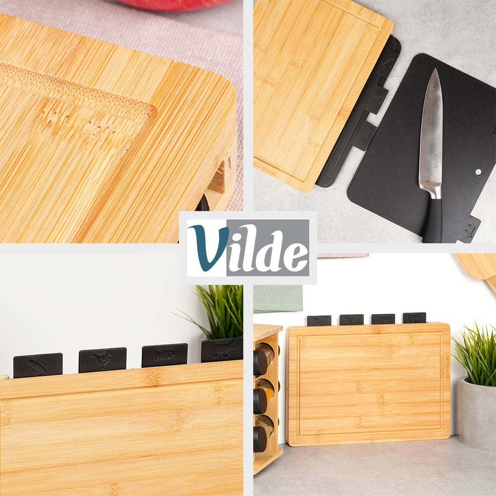 Cutting Board Set with Stand, 5 Pieces