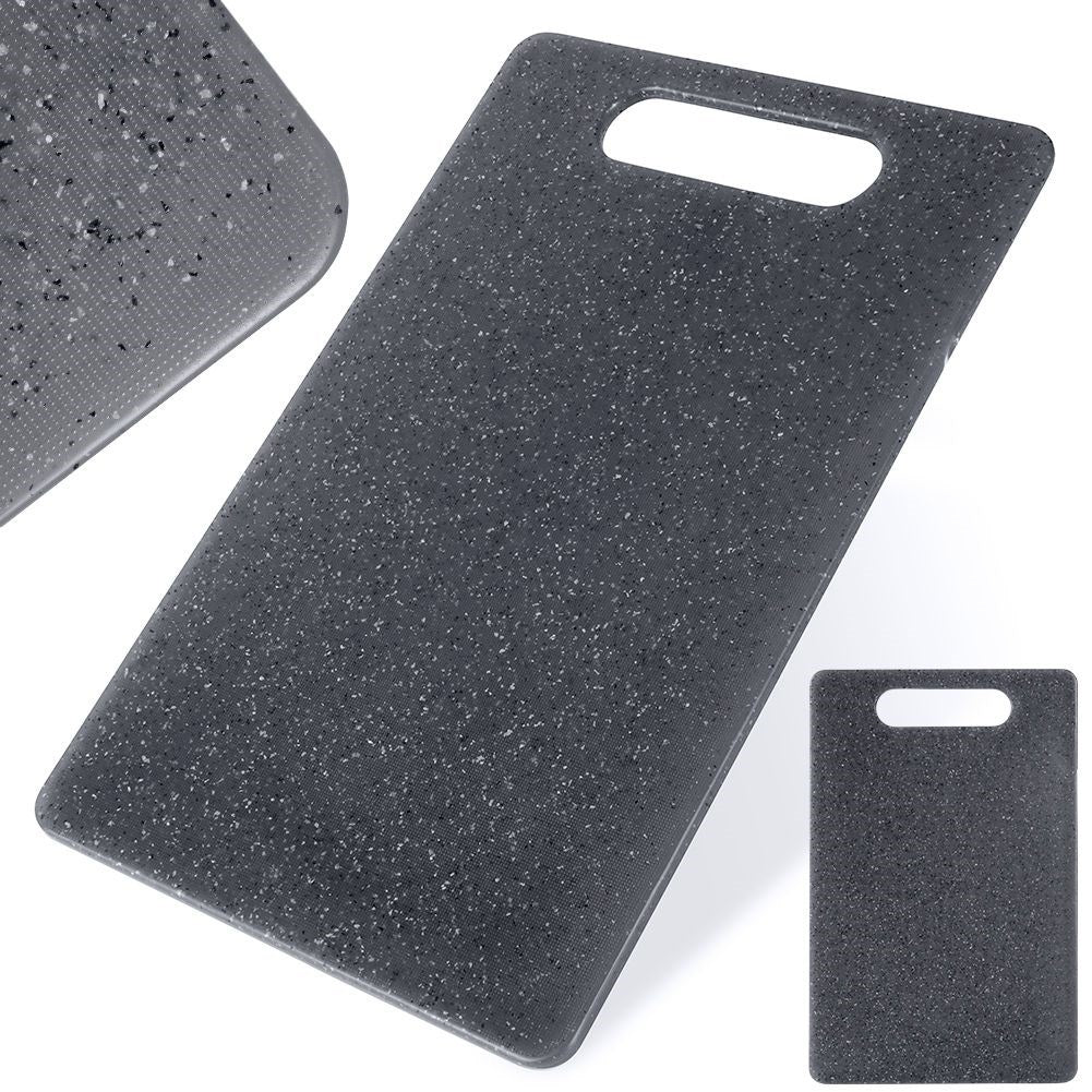 Cutting board in granite design with handle, odor and liquid resistant