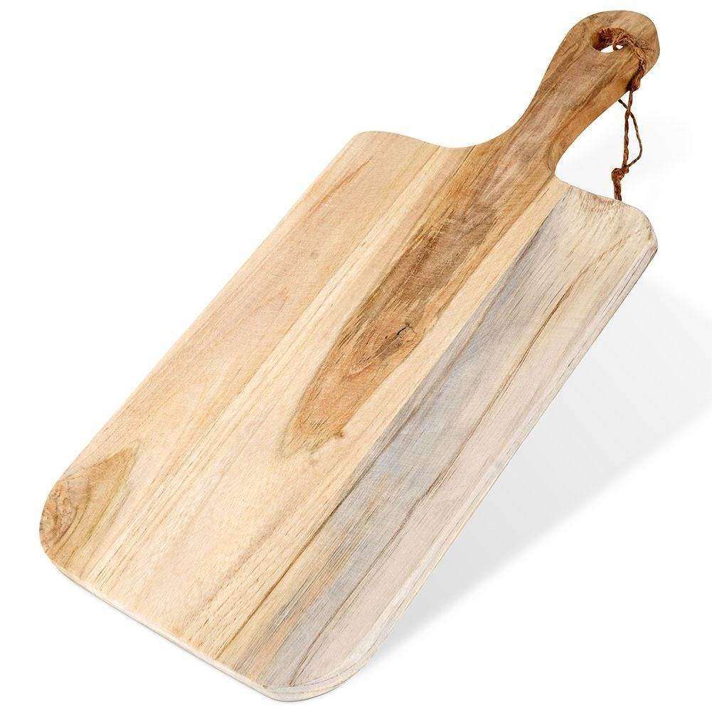 Cutting board in teak wood with handle and hanging cord
