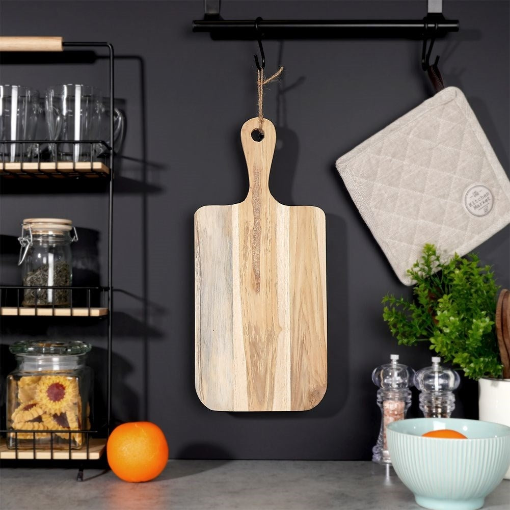 Cutting board in teak wood with handle and hanging cord