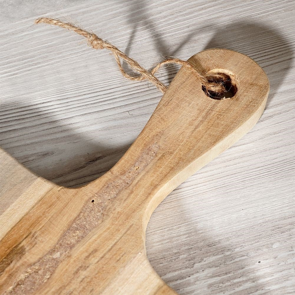 Cutting board in teak wood with handle and hanging cord