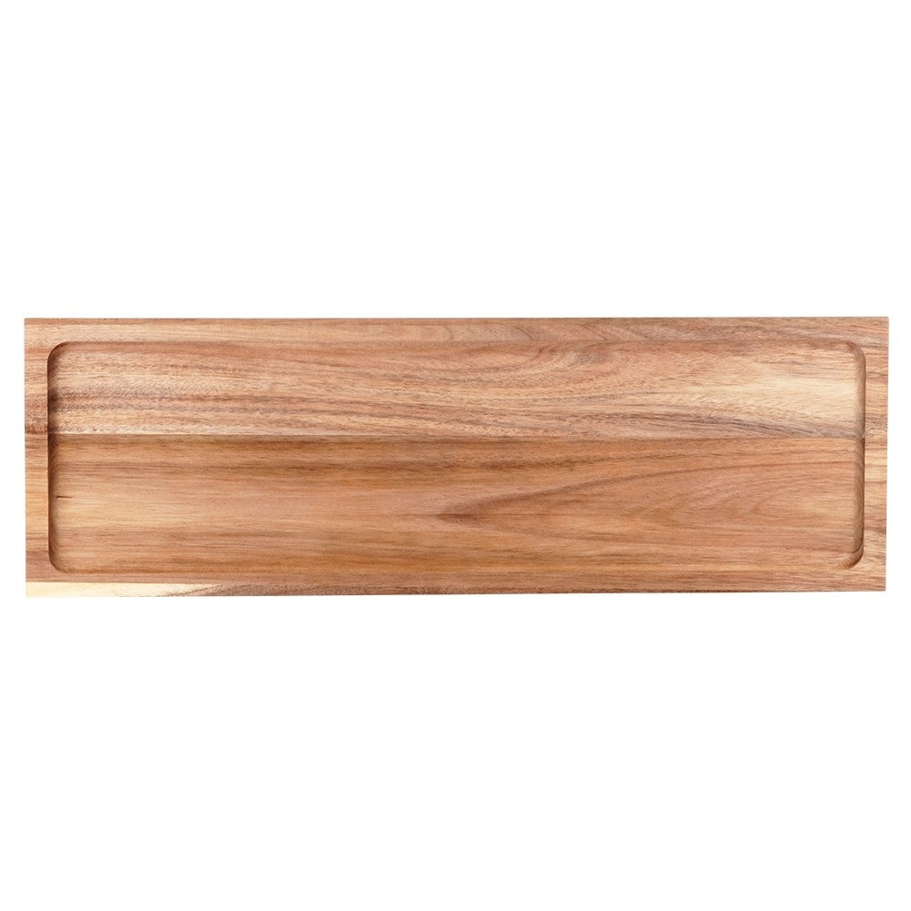 Cutting board made of acacia wood on high legs for serving