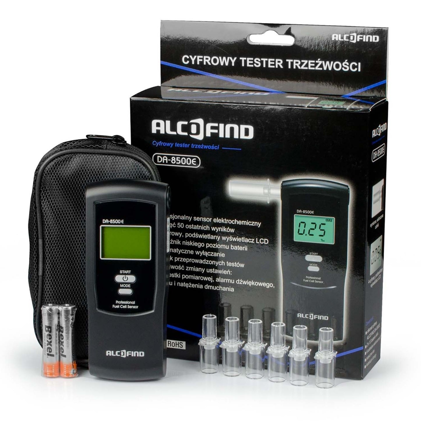 DA 8500E electrochemical breathalyzer + mouthpieces