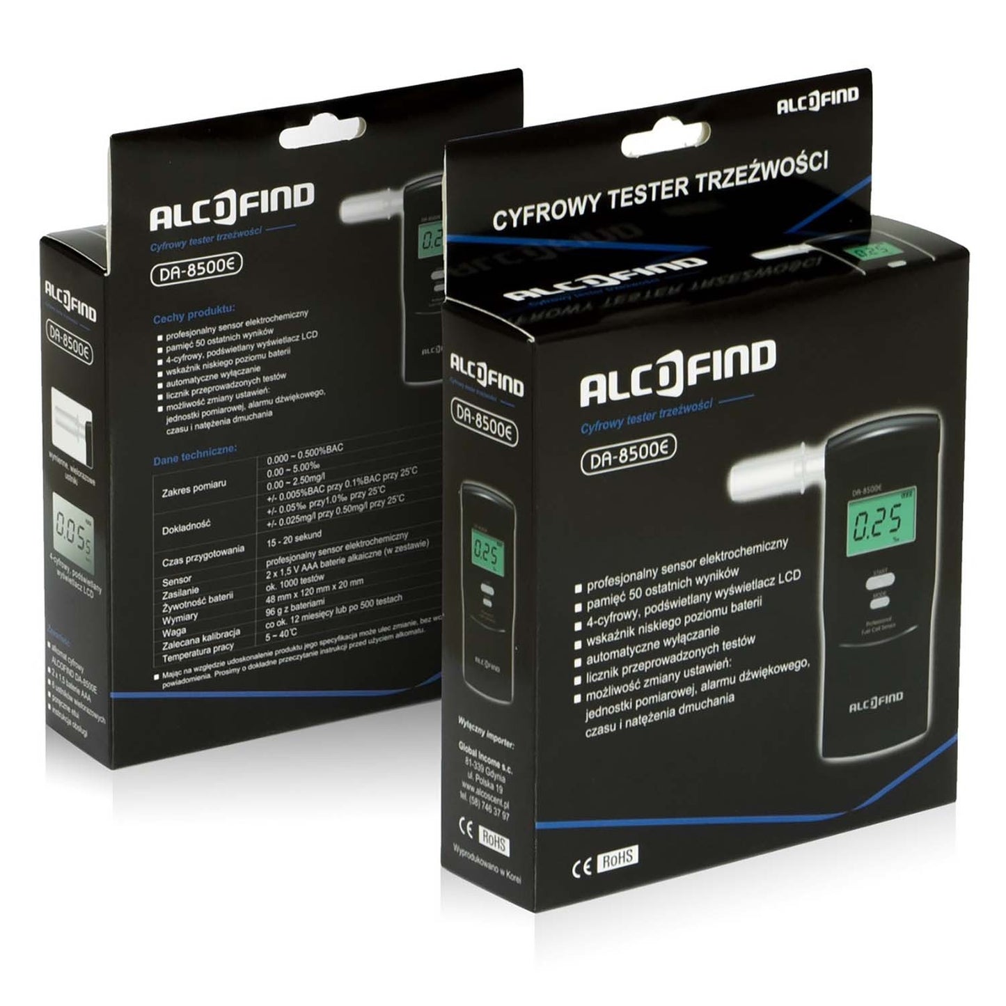 DA 8500E electrochemical breathalyzer + mouthpieces