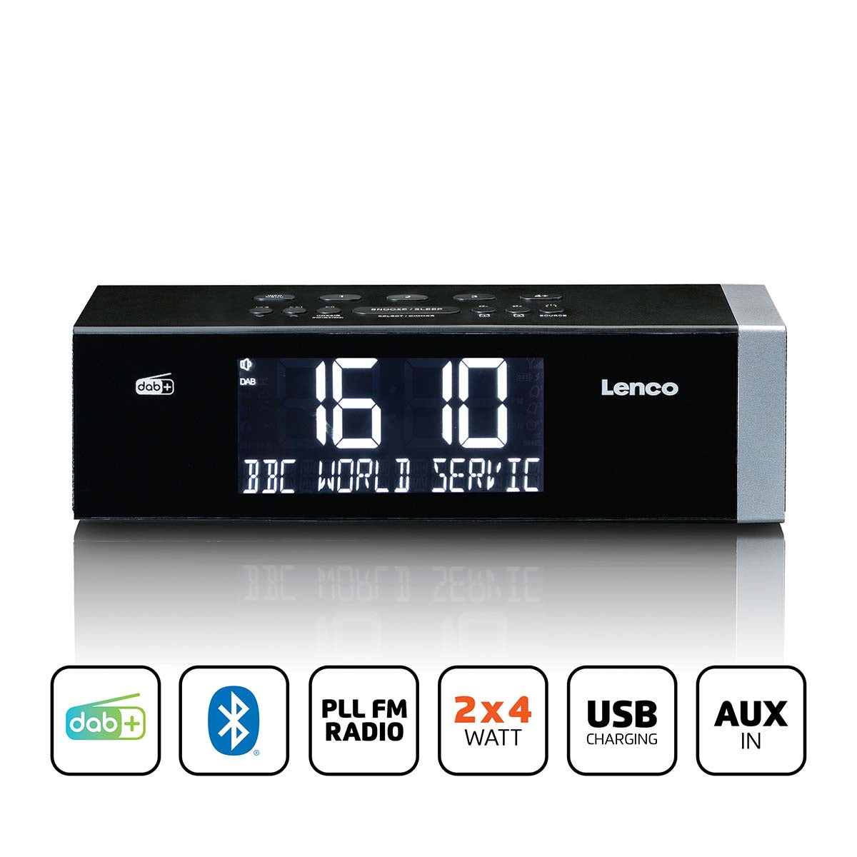 DAB+ FM Bluetooth Clock Radio with USB Charging
