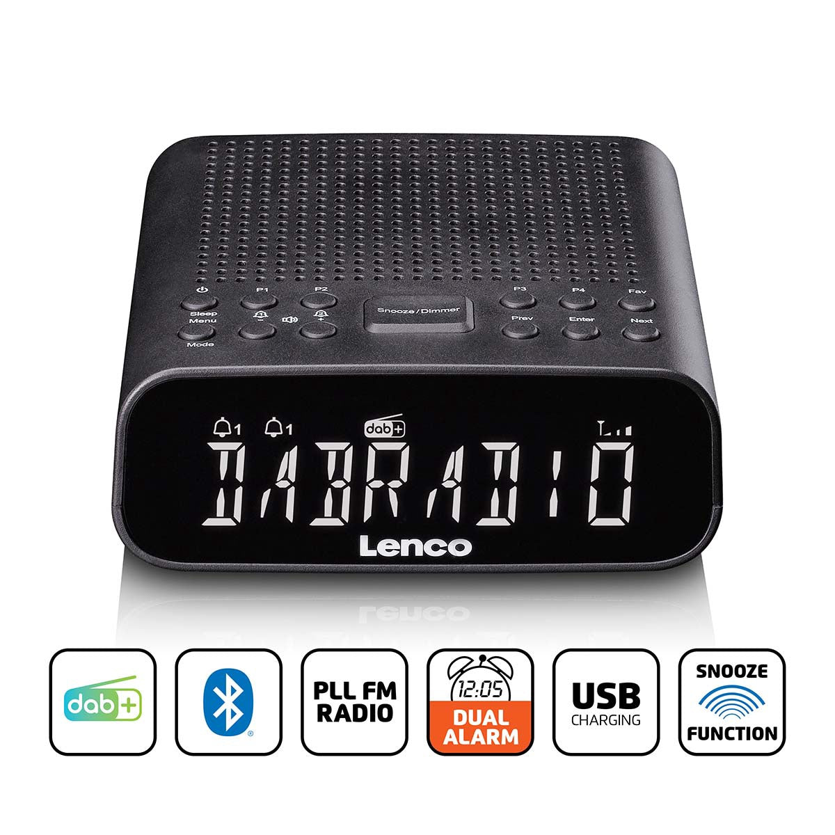 DAB+/FM Clock Radio with Bluetooth and Dimmable LCD Display