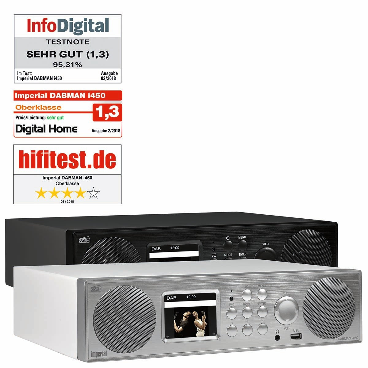 DABMAN i450 Hybrid Stereo Radio DAB+ / FM / Internet /Bluetooth White-Silver