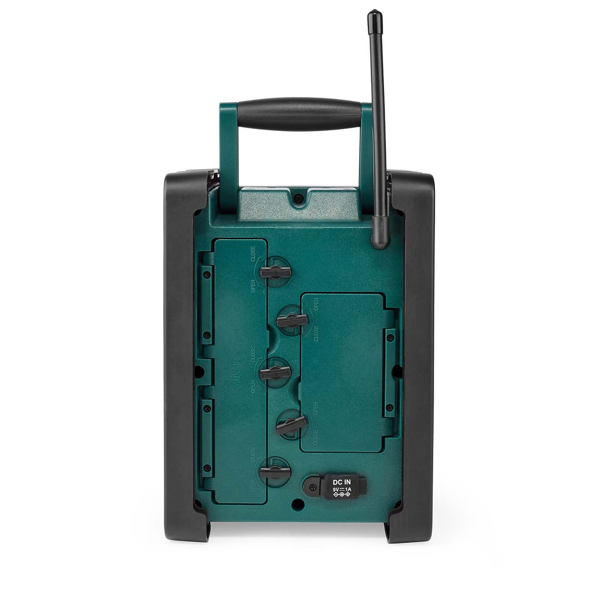 DAB+ Radio | Jobsite Radio | DAB+ / FM | 2.2 " | Black White Screen | Battery Powered / Mains Powered | Digital | 15 W | Bluetooth® | Alarm clock | Sleep timer | IP65 | Carrying handle | Black / Green