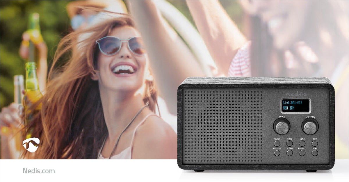 DAB+ Radio | Table Design | DAB+ / FM | 1.3 " | Black White Screen | Battery Powered / USB Power | Digital | 4.5 W | Bluetooth® | Alarm Clock | Sleep Timer | Black