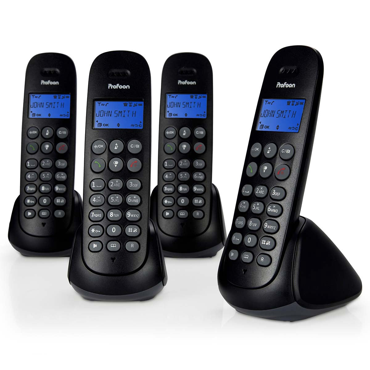 DECT Cordless Phone with Answering Machine, 4 Handsets, Black