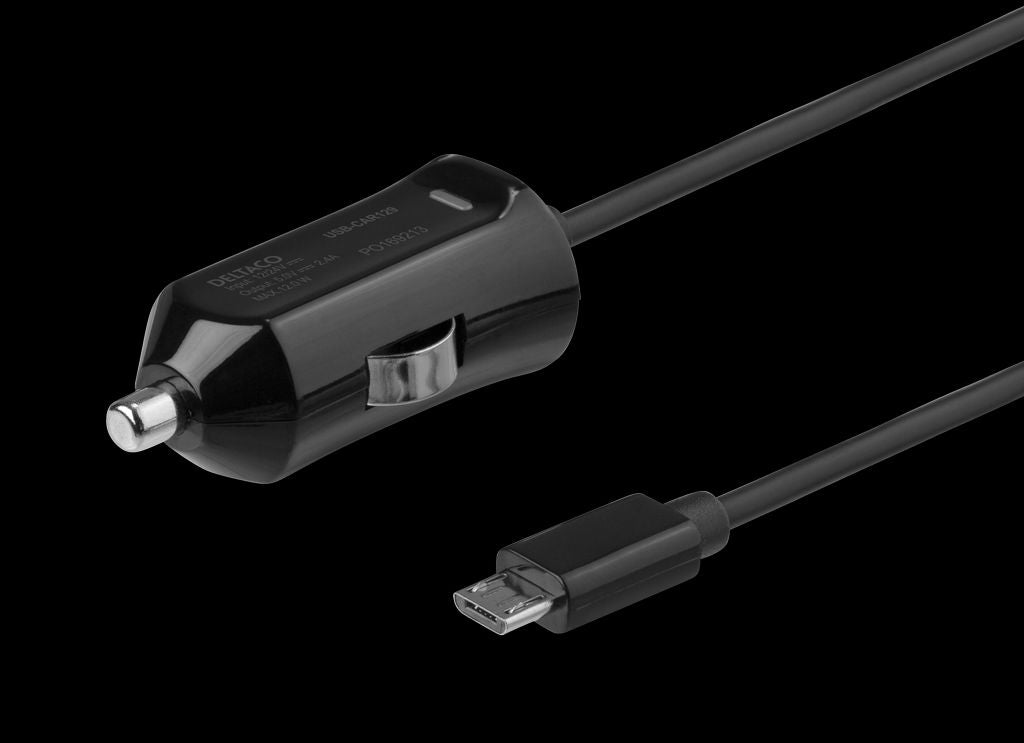DELTACO Car charger with Micro-USB cable 1m, 2.4A, 12W - Black