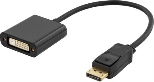 DELTACO DisplayPort to DVI-D Dual Link adapter, 20 pin ha to 24+1 pin ho