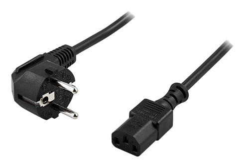 DELTACO Grounded Appliance Cable, Angled CEE 7/7 to Straight IEC 60320 C13 - Black