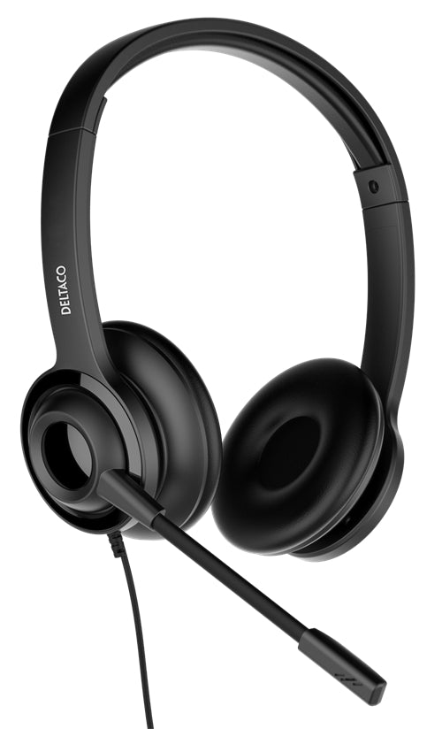 DELTACO Office USB Headphones with Microphone, 1.8m - Black