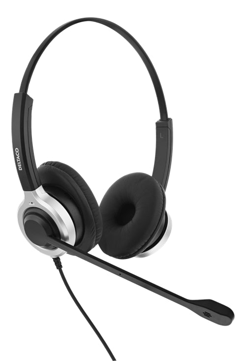 DELTACO Office USB Headphones with Microphone, 1m - Black