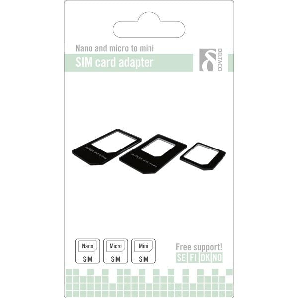 DELTACO SIM card adapter for micro/mini/nano SIM, black