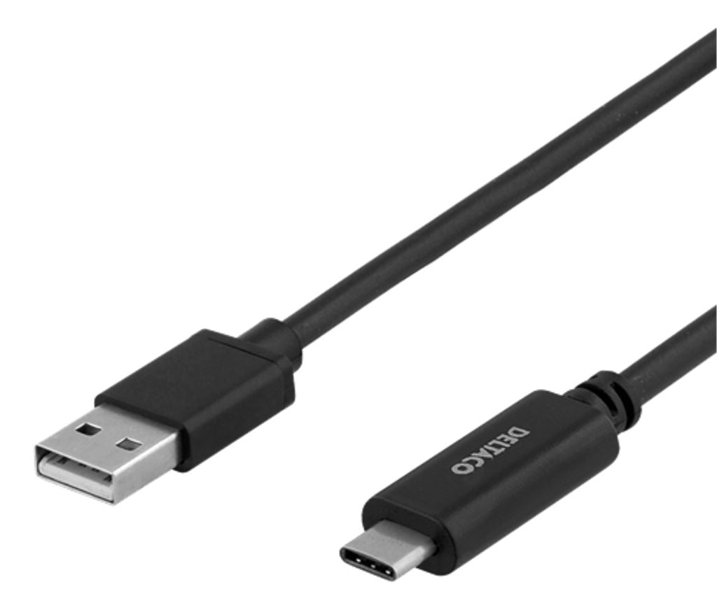 DELTACO USB 2.0 cable, USB-A - USB-C male, LSZH, 3m. - Black