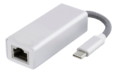 DELTACO USB-C network adapter, Gigabit, RJ45, silver