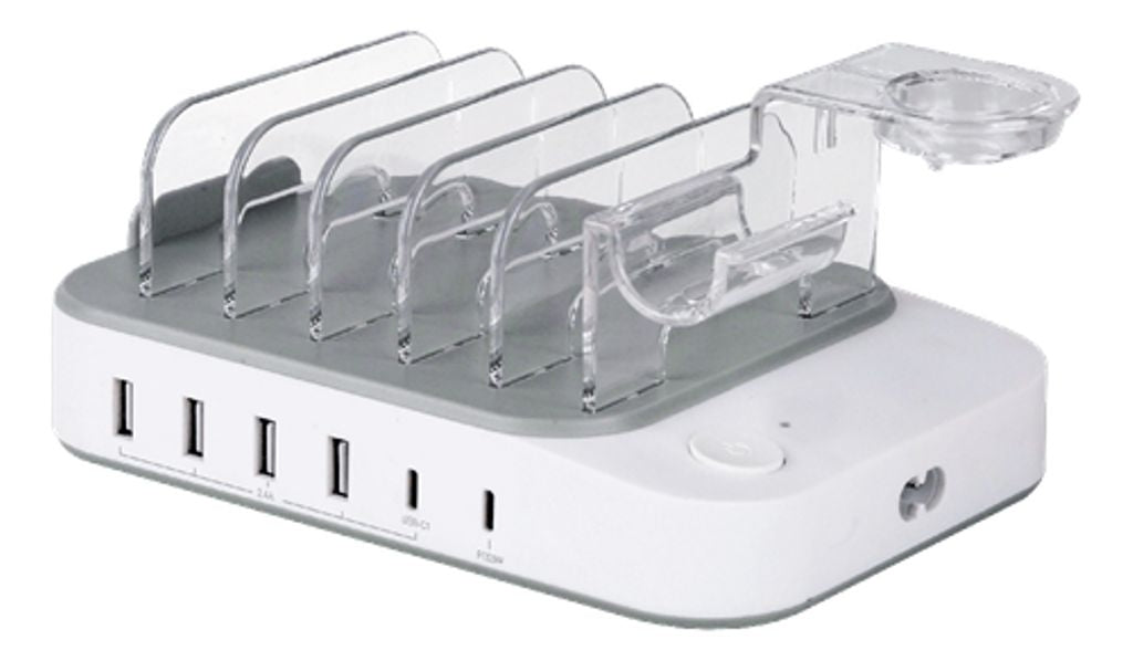 DELTACO USB charging station, 4xUSB-A, 2xUSB-C, 50W - White