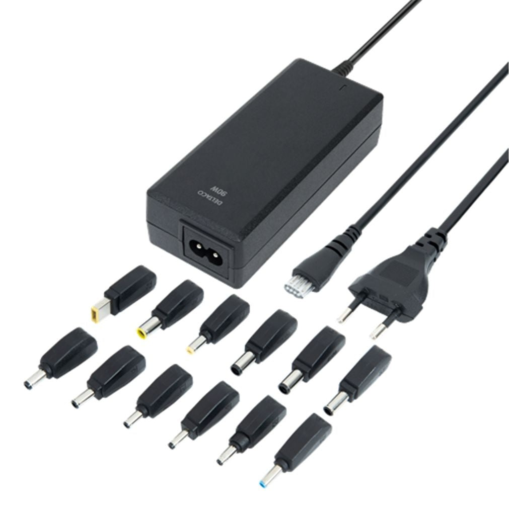 DELTACO Universal Laptop Charger, 15-20V, 6A, 90W, 12-tips - Black
