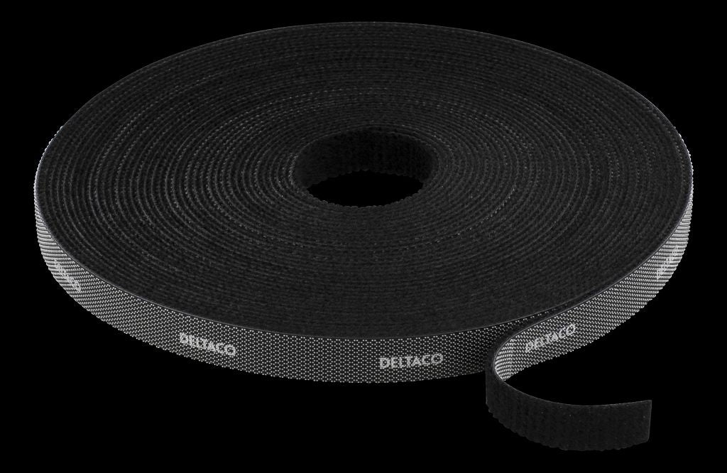 DELTACO Velcro tape on roll, width 9mm, 10m, black