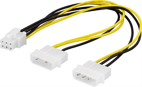 DELTACO adapter cable 2x4-pin to 6-pin PCI-Express, 25 cm