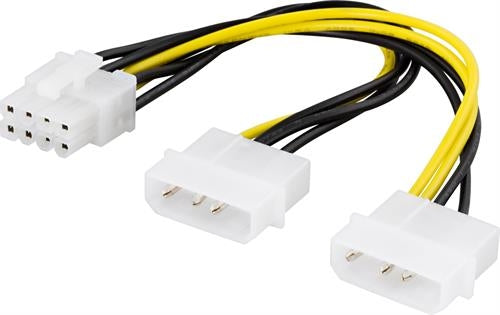 DELTACO adapter cable, 2xMolex 4-pin to 8-pin PCI-Express, 30 cm