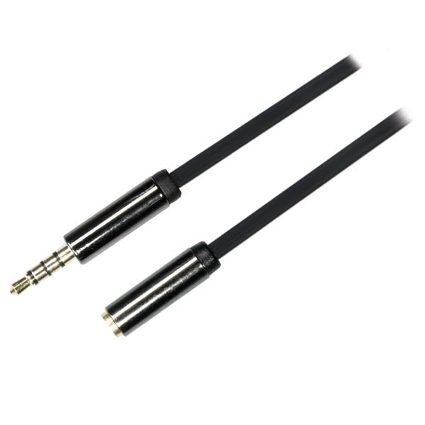 DELTACO audio cable, 3.5mm straight male to 3.5mm female, 4-pin, 1m, black