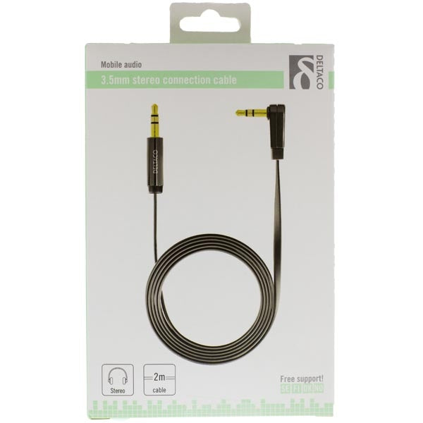 DELTACO audio cable, angled 3.5mm male - 3.5mm male, 2m, black
