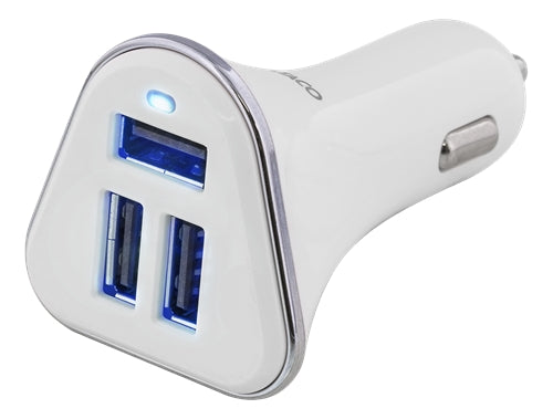 DELTACO car charger, 5.2A, 3xUSB Type A, white/silver