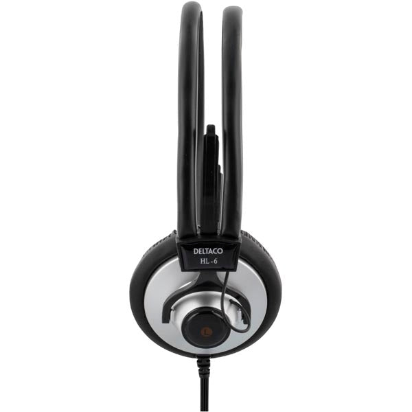 DELTACO headphones with volume control, 2.2m cable, black/silver