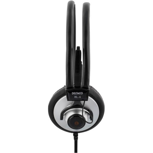 DELTACO headphones with volume control, 2.2m cable, black/silver