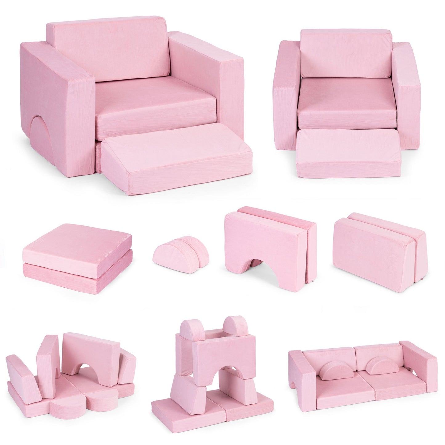DIY modular armchair for children, 8 soft cushions, foldable - pink ECOTOYS