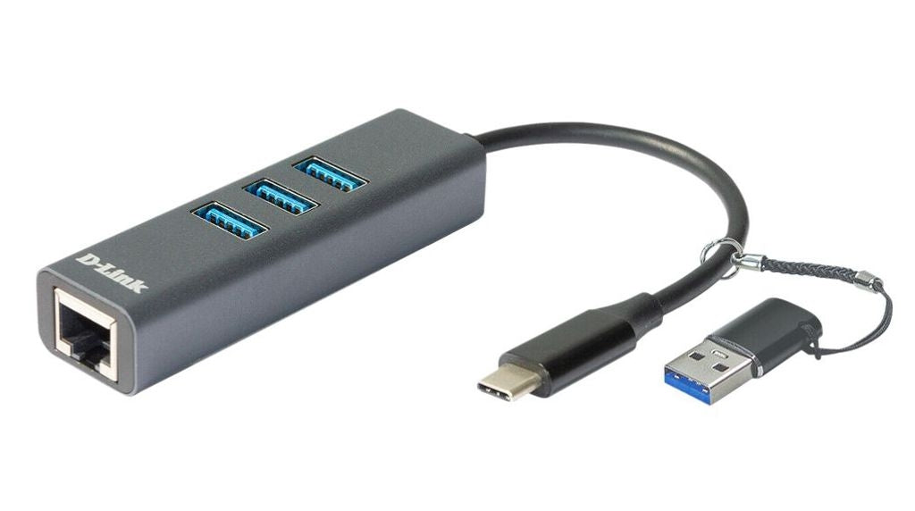 D-Link USB-C/USB-A to Gigabit Ethernet adapter with 3 USB 3.0 ports