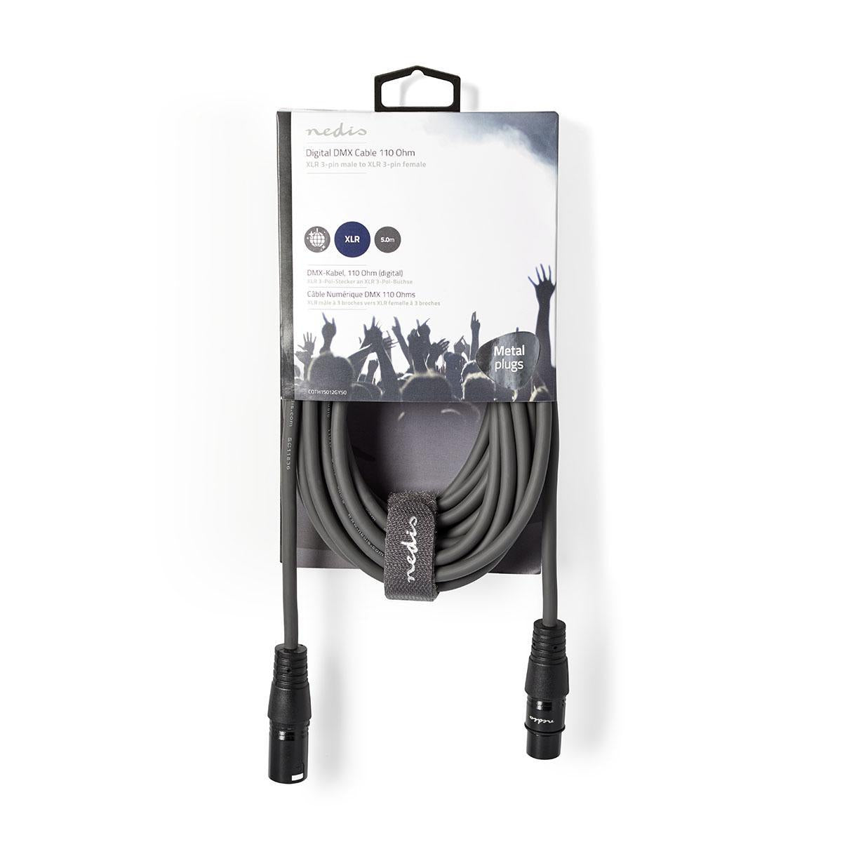 DMX adapter cable | XLR 3-pin male | XLR 3-pin female | Nickel Plated | 5.00 m | Round | PVC | Dark gray | Cardboard sleeve