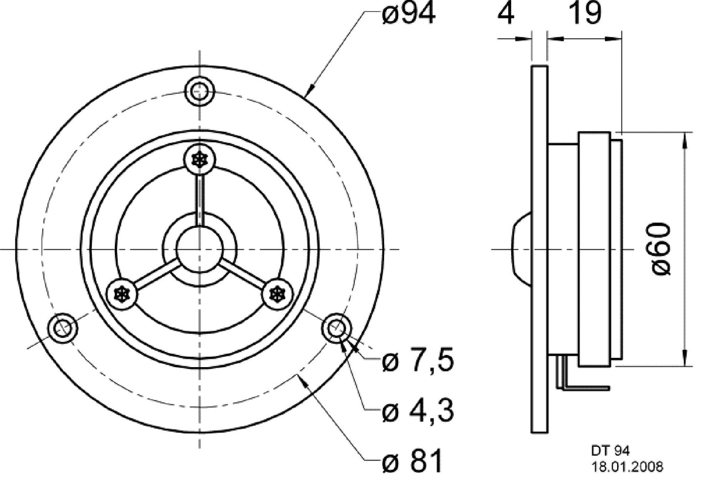 DT 94 - 8 Ohm - 20 mm (0.8") Polycarbonate HiFi driver