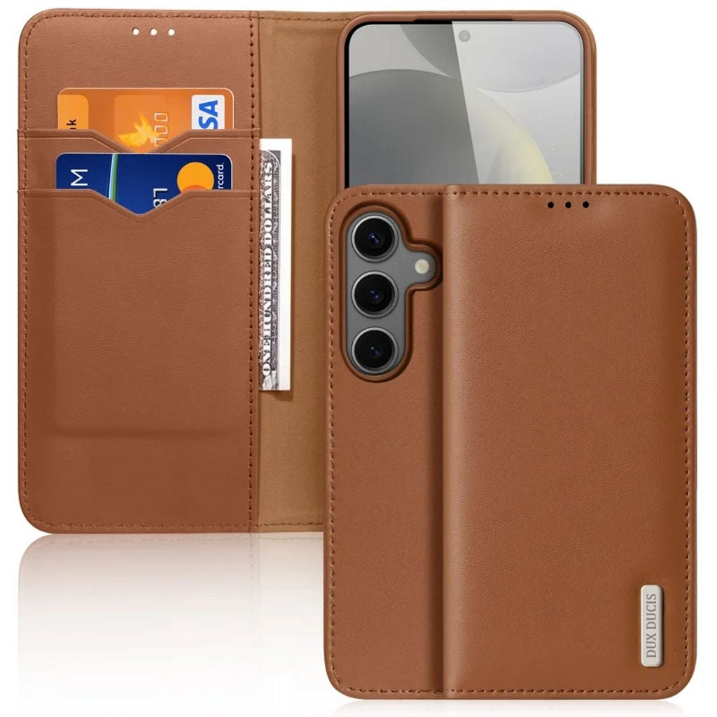 DUX DUCIS Samsung Galaxy S25 Leather Wallet Cover - Brown