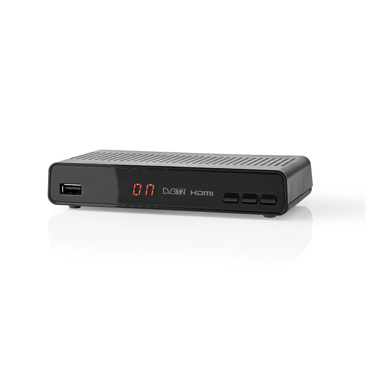 DVB-T2 receiver | Free To Air (FTA) | 480i / 480p / 576i / 576p / 720p / 1080i / 1080p | H.265 | 1000 Channels | Parental Control | Electronic Program Guide | Remote controlled | Black