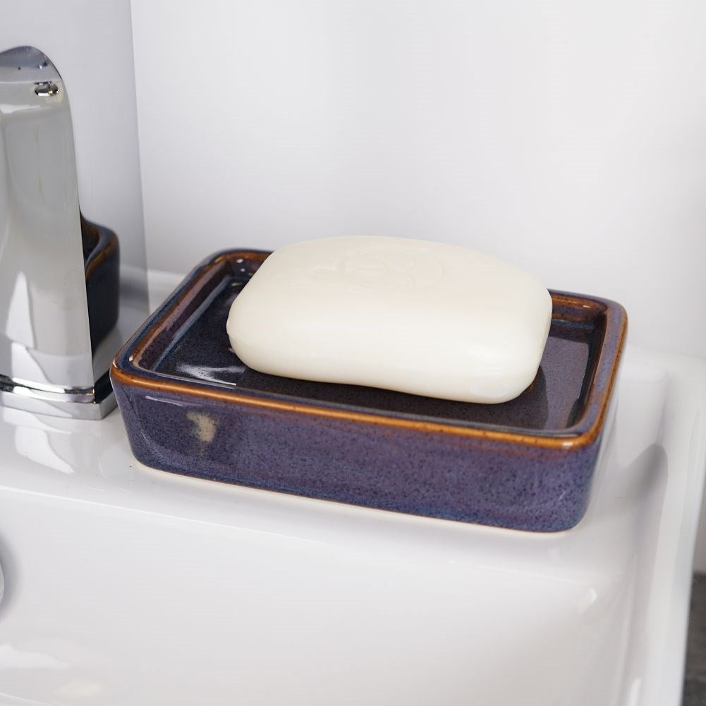 Dark Blue Ceramic Bathroom Set: Soap Pump, Cup, Holder, Mug