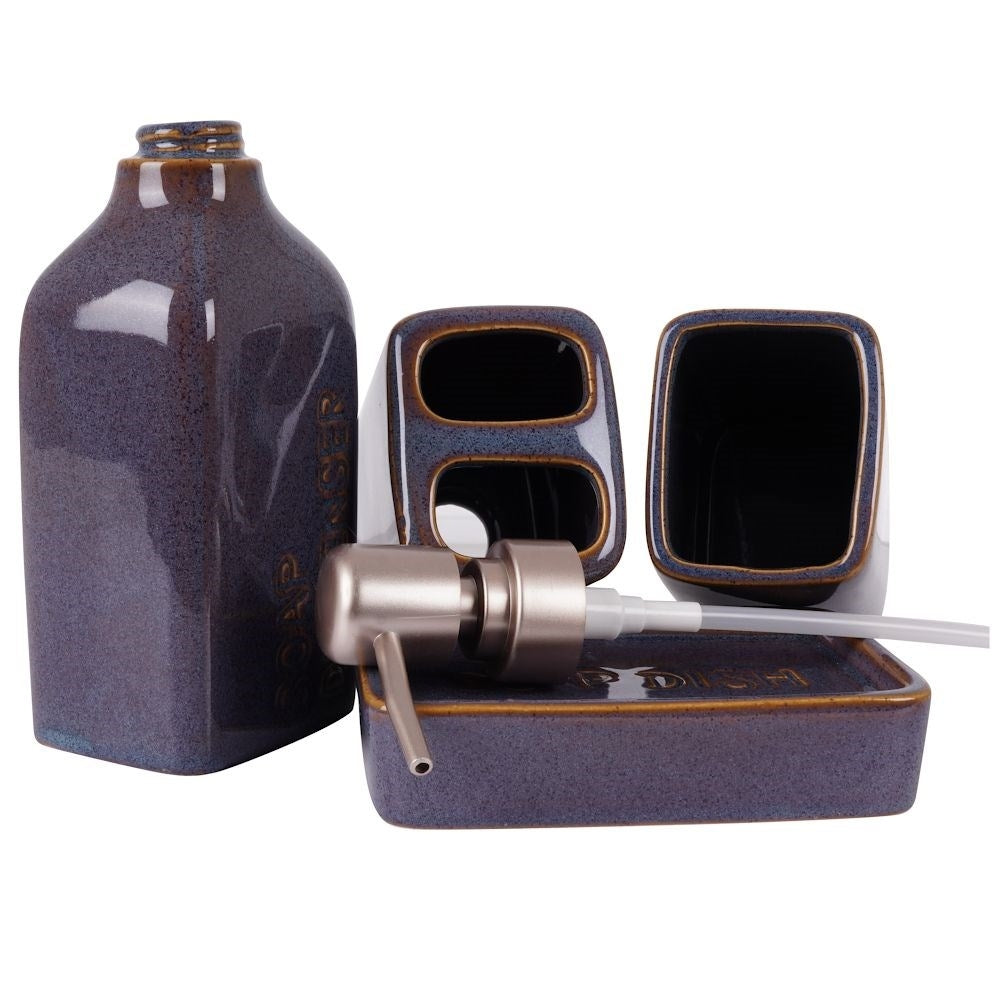 Dark Blue Ceramic Bathroom Set: Soap Pump, Cup, Holder, Mug