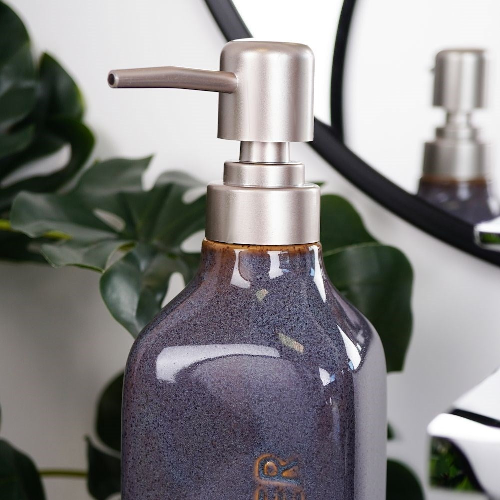 Dark Blue Ceramic Bathroom Set: Soap Pump, Cup, Holder, Mug