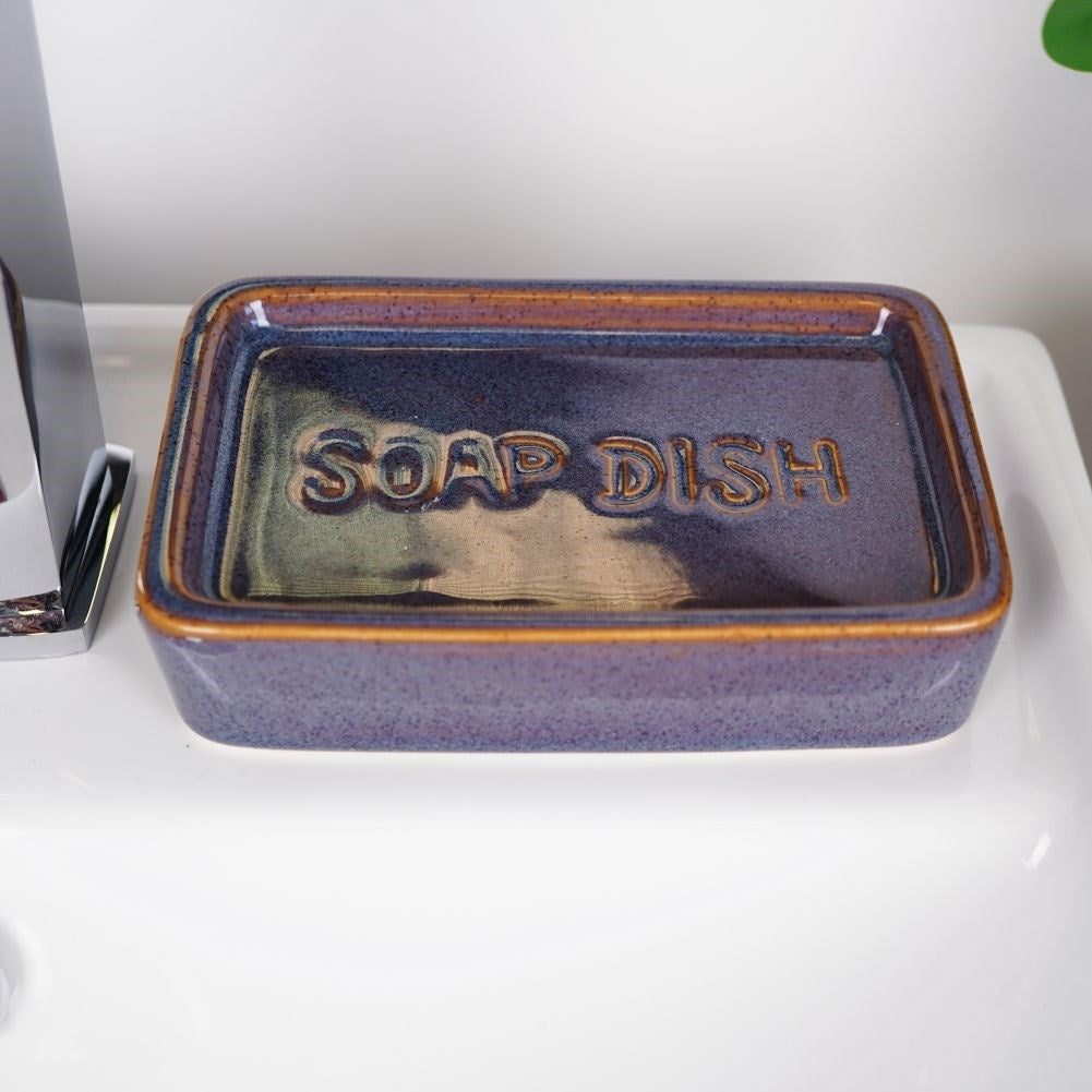 Dark Blue Ceramic Bathroom Set: Soap Pump, Cup, Holder, Mug