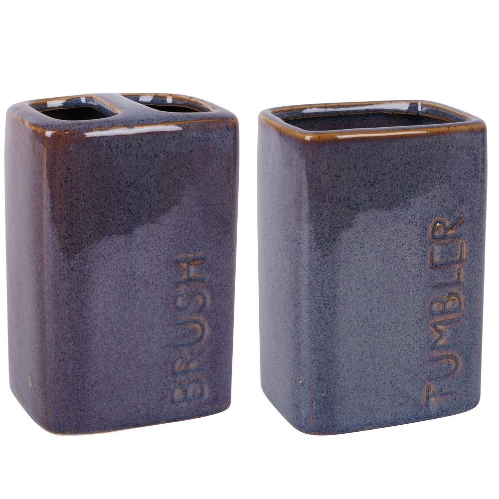 Dark Blue Ceramic Bathroom Set: Soap Pump, Cup, Holder, Mug