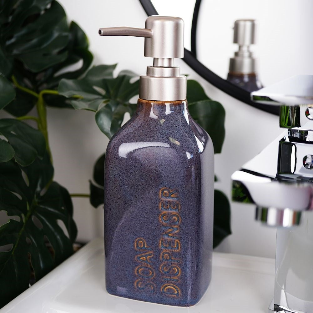 Dark Blue Ceramic Bathroom Set: Soap Pump, Cup, Holder, Mug