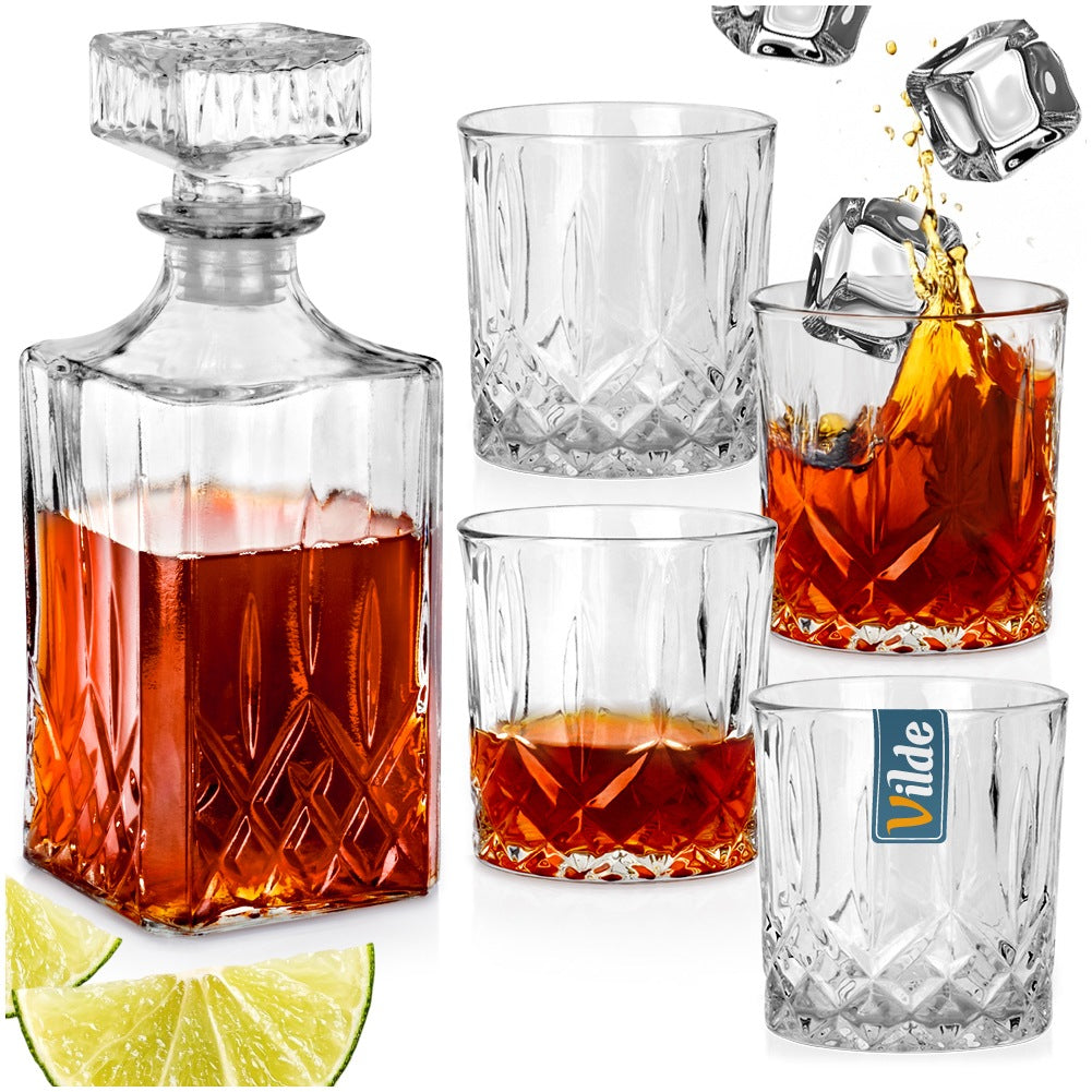 Decanter and whiskey glasses glass 900 ml + 4x300 ml 5 pcs.