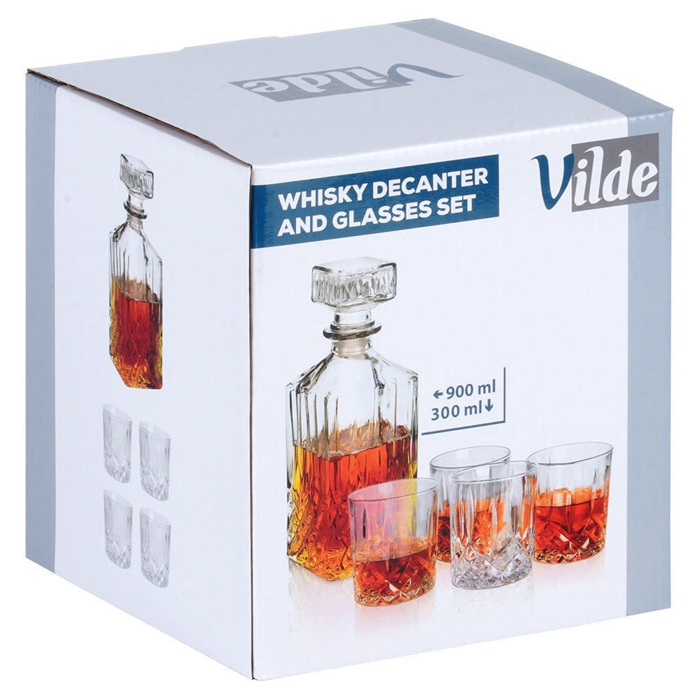 Decanter and whiskey glasses glass 900 ml + 4x300 ml 5 pcs.